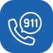 Icon with a telephone and a speech bubble that says 911.