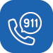 Icon with a telephone and a speech bubble that says 911.