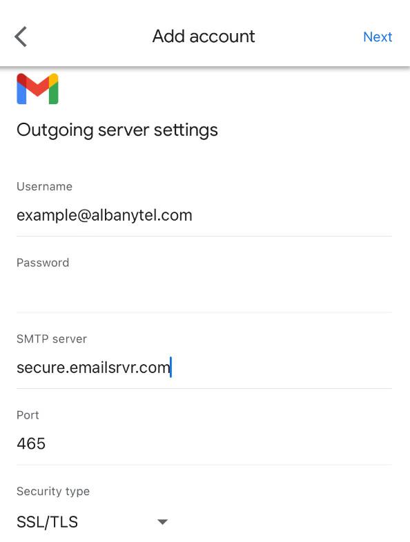 Outgoing server settings